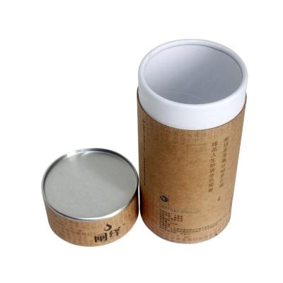 China Custom Printed Eco - Friendly Empty Tea Box Kraft Paper Tube Round Cardboard Box Tea Packaging With Metal Lid for sale