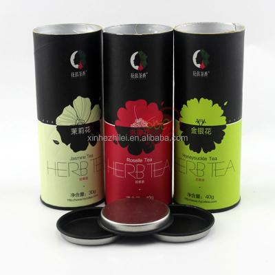 China Guangzhou Factory Wholesale Aluminum Foil Tea Packaging Cylinder Cardboard Boxes/Rigid Kraft Paper Tube Packaging With Metal Lid for sale