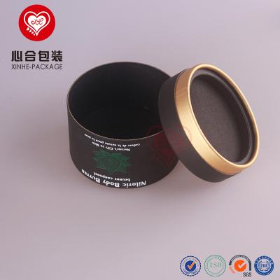 China Black Biodegradable Custom Printed Cardboard Paper Tube For Face Cream Jar / Gold Foil Round Cosmetic Packaging Paper Box With EVA Tray for sale