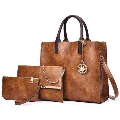 China 2021 Lady Promotional Custom Logo PU Leather 3 In 1 Women Bag Set Casual Female Handbags for sale