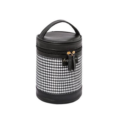 China Portable Cylinder Jacquard PU Maker Vanity Case Cosmetic Bag With Fashion Storage Round Sublimation Makeup Travel Mistakes for sale