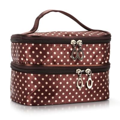 China Fashion Black Professional Vanity Case Small Polka Dot Double Layer Travel Cosmetic Bag Makeup Bag for sale