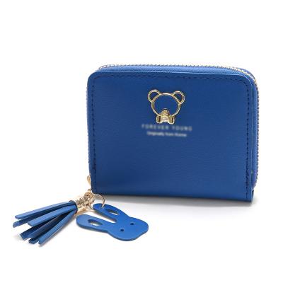 China Teddy Bear Design Women's Leather Student Card Holder Mini Wallet Coin Purse Small Zipper Cute Short Anti-theft Bag for sale