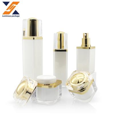 China Popular 30ml 50ml 120ml Skin Care Cosmetics Square Toner Lotion Bottle Acrylic Cream Jar 30g 50g for sale