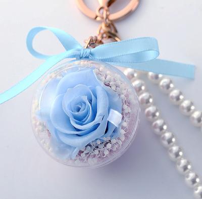 China 2021 Long_term Eternal Flower Key Chain Bead Material Immortal Rose Pendant Gifts For Children For Easter for sale