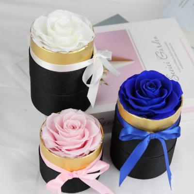 China Timeless Mothers Day Gifts Decoration Eternal Preserved Rose Flower Box YS-007 Wholesale Simple Black Velvet Gift Boxes Handmade/Extended Flower Storage for sale