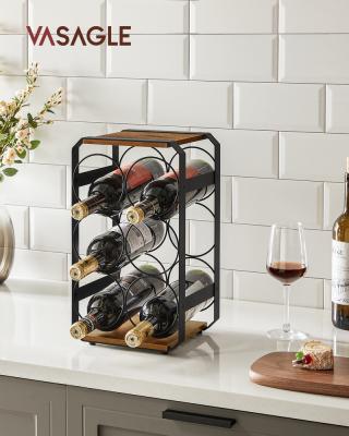 China VASAGLE Wine Rack 6 Wine Rack Wooden Wine Bottle Standable Metal Countertops Stackable Wine Storage Rack for sale