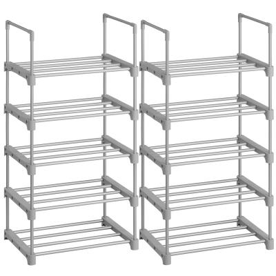 China Nordic Steel Shoe Racks SONGMICS Bathroom Portable Foldable Shelving Organizer Metal Shoe Racks for sale