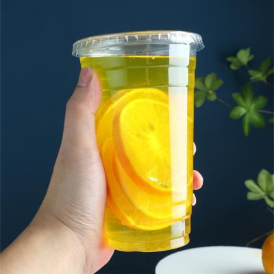 China Single Wall 16oz High clear Drink Cup 24oz disposable PET plastic cups with lids For Bubble Tea cups for sale