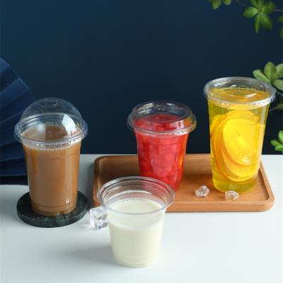 China Single Wall coffee plastic packaging drinking containers milk tea clear cups with lids pet plastic cups for sale