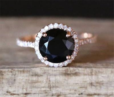 China Black End Ring Inlaid Zircon Diamond Gemstone Rose Gold Geometric Jewelry of 925 Sterling Silver Color Style Women TRENDY for sale