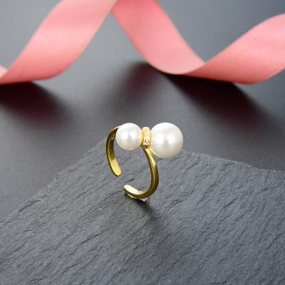 China Real S925 Sterling Silver Simple Fashion Popular Dropshipping 100% Style Pearl Ring Opening Adjustable Ring Fashion jewelry for sale