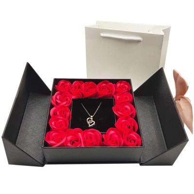 China Gift & Craft Romantic Necklace 100 Anniversary Flowers Forever Love You Heart Shaped Design Real Eternal Rose Gift Box for sale