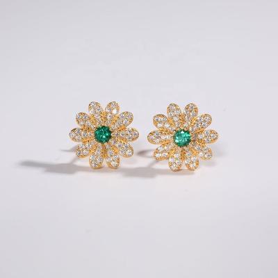 China S925 Sterling Silver Green Diamond Zirconia Jewelry TRENDY Mini Dot Flower Shape Stud Daisy Bohemia Earrings For Studs Set Women for sale