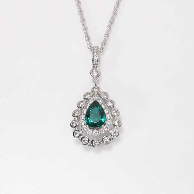 China Other OEM Jewelry Water Drop Queen Party Green Zircon Pendant Fine 925 Silver Chain Necklaces for sale