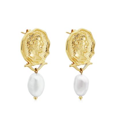 China The Other Main Eardrop Shell Brass Drop Earrings Jewelry Coin Girls New Pearl Earring Jewelry Cold Wind Decoration for sale