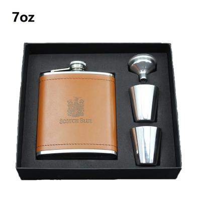 China Portable Amazon Hot Gift Stainless Steel Hip Flask 7oz Hip Flask Current Macallan Leather Set for sale