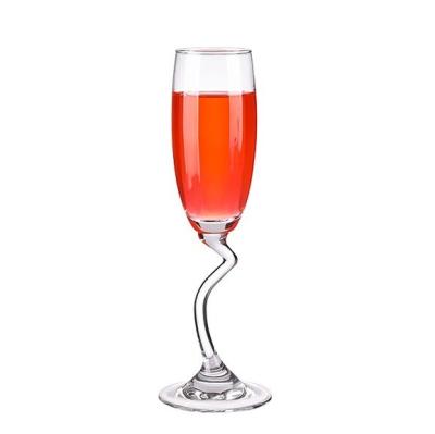 China Hot sale 165ml bend cup crystal clear lead free crystal stem fluted cup wedding flute champagne glass glasses for sale