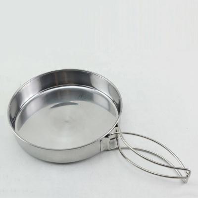 China Sustainable customized stainless steel cookware stainless steel camping cookware set with foldable handles for sale