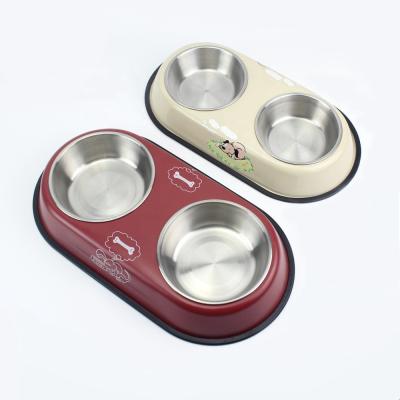 China Anti-slip Stainless Steel 201 Stainless Steel Multifunctional Double Pet Bowl for sale