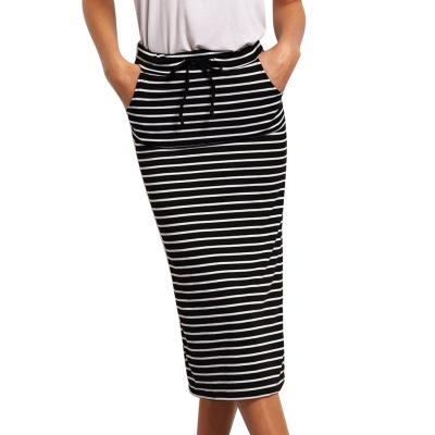 China New Arrival Ladies Autumn Long Black White Horizontal Breathable Stripes Plus Size Women Office Skirts for sale