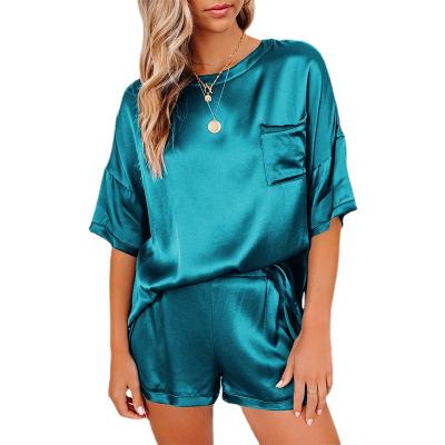 China QUICK DRY QUICK DRY Multiple Colors Polyester Plain Dyed Designer Custom Logo Women's Two Piece Pajamas for sale