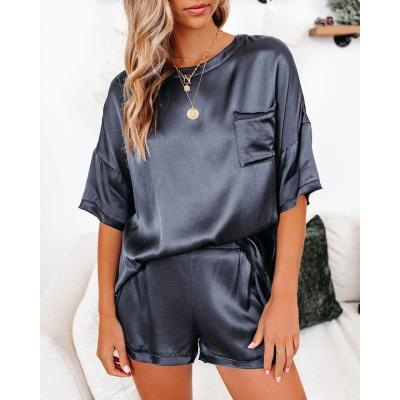 China Custom QUICK DRY QUICK DRY Silk Pajamas For Women Designer Women Sleepwear Short Spring Autumn Women Logo Set for sale