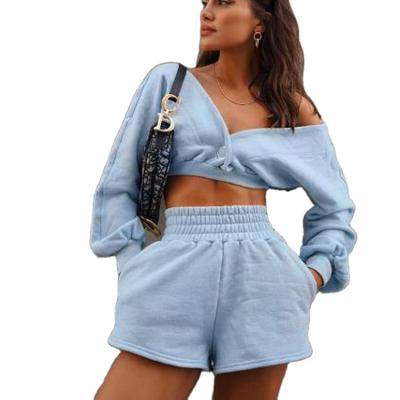 China QUICK DRY Fashion Hot Women's Long Sleeve Hoodie Set With Short Pants for sale