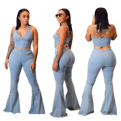 China 2021 Style Denim Cotton QUICK DRY QUICK DRY Stretch Pants 2 Pieces Set Custom Made Ladies Denim Suits for sale