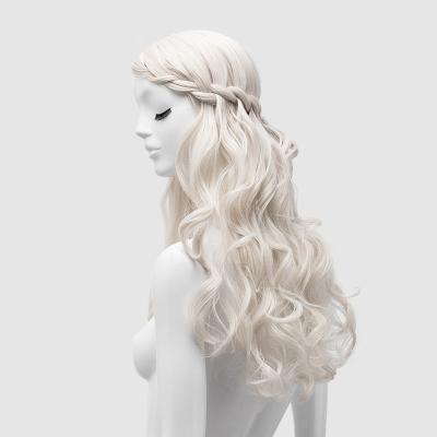 China Beauty Color Fiber Human Curly Hair Best Custom Made Chinese Silver Natural White High End Long Women Synthetic Wigs for sale