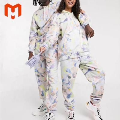 China Wholesale Custom Heavyweight Breathable Sweatsuit Colorful Tie Dye Knit Hoodies Loose Joggers Loose Cotton Fit Polyester Unisex Tracksuit for sale