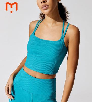 China Tank Top Breathable Ribbed Seamless Bra Cropped Scoop Neck Keep Shape Top Framing Top for sale