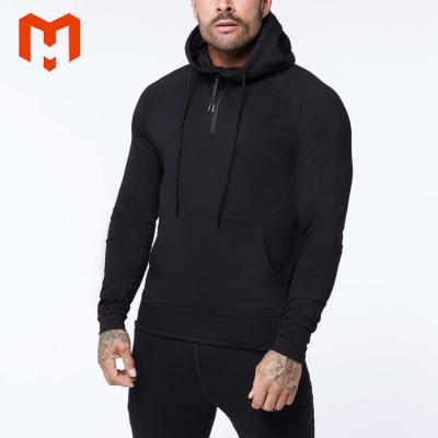 China Gym Hoodies 1/4 Zipper Anti Wrinkle Kangaroo Pocket Turtle Cool Premium Cotton Workout Neck Slim Fit Men Plain for sale