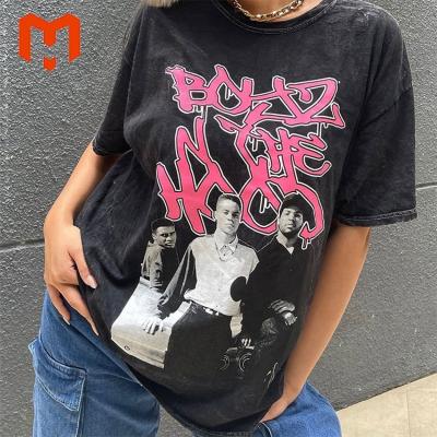 China Anti-pilling Wholesale Price Digital Printing Graphic Cotton Women's Vintage Washed T-shirt 100% Oversized Streetwear Tee for sale