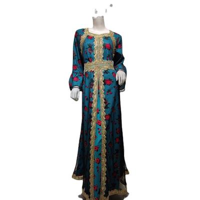 China Ethnic Clothing Abaya Dubai Abaya Middle East Polyester Printed Embroidery Lace Mesh Women's Abaya Long Dress Muslim Women Dress for sale