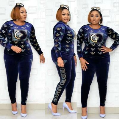 China African Clothing Soft Feeling Slim Long Sleeve T-shirt With Rhinestones And Beaded Letters Pencil Pants Fashion Suit African Casual Dress for sale