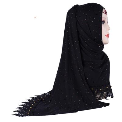 China Beautiful embroidery M-80 polyester gold rhinestone polyester cotton high quality cotton scarf wholesale lace Muslim hijab M-80 for sale