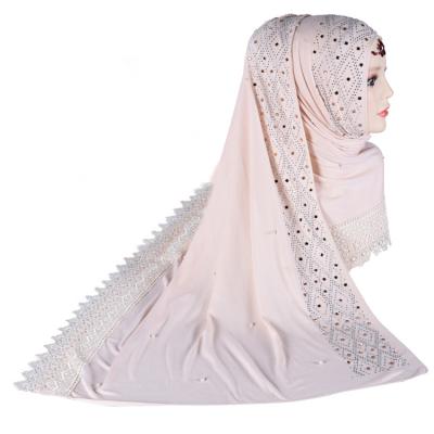 China Luxury rhinestone/lace/pearl M-114 embroider beautiful rhinestone lace scarf muslim hijab scarf for sale