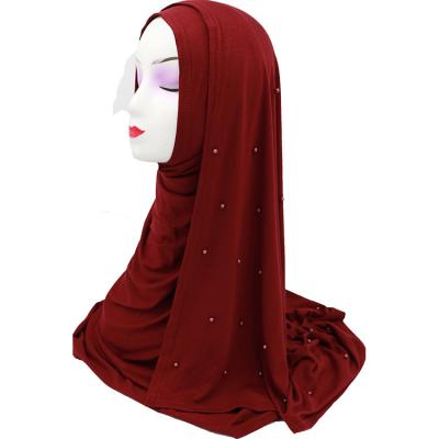 China MYM-110 Pure Pearl Scarf Modal Knitted Pearl Color Shawl Muslim Hijabs for sale