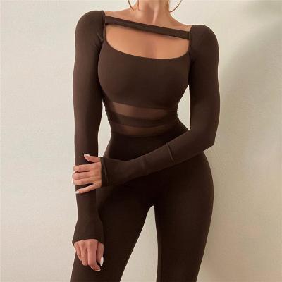 China 2021 other autumn women's long sleeve overalls for women new sexy low cut mesh stitching casual sports overalls for sale