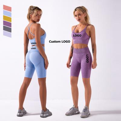 China Other Latest Style Workout Sexy Fitness Clothing Adjustable Sports Bra And Shorts Seamless Gym Set for sale