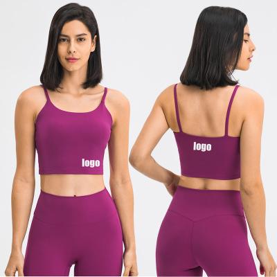 China Wholesale Breathable Sports Quick Dry Bra Popular Quality Spaghetti Strap Solid Color Yoga Bra With Breast Pad Women's Dri-Fit Sports Bra for sale