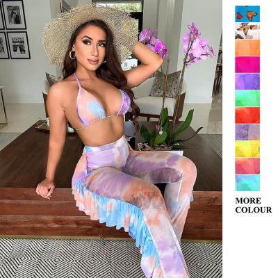 China Sexy Summer Night Club Breathable Halter Bikini Swimsuits For Women Sheer Women 2Pcs Long Pants Bathing Suits for sale