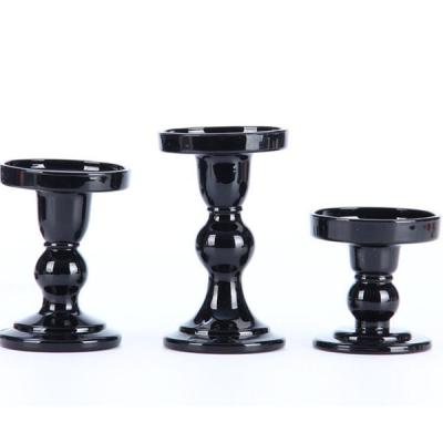 China Wholesale cheap price home decoration small mini size black color glass candle holder for tea light votive candles for sale