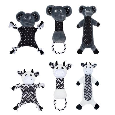 China Wholesale Viable Chew Rope PV Plush Cow Elephant Squeaky Maker Dog Toys Set Black White for sale