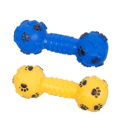 China Wholesale Viable Yellow Blue Dumbbell Chew Manufacturer Dog Toys Squeaky Vinyl for sale