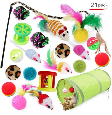 China Viable Manufacturer Wholesale Interactive Mouse Tunnel Plush Ball Bell Cat Toys 21 Packs for sale