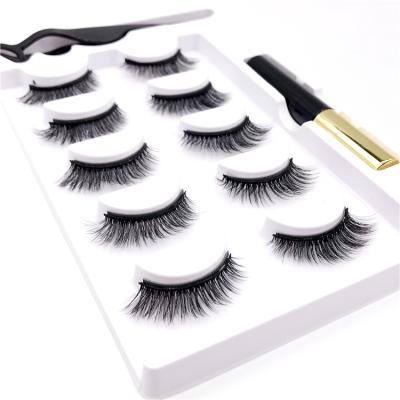 China OEM Hot Selling High Quality Pair of Natural Soft 5 in 1 Magnetic 3D Eyelash Book Set with Tweezers and Eyeliner for sale