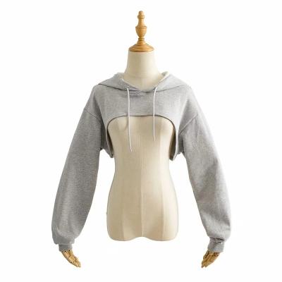 China 2023 Anti-wrinkle fashion long sleeve short gray hoodie sweatshirts women crop top loose hoodie for sale