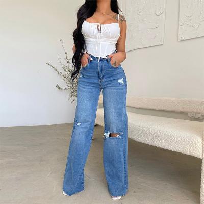 China 2023 Breathable Wholesale High Waist Ripped Loose Jeans Wide Leg Pants Hombre Jeans Women for sale